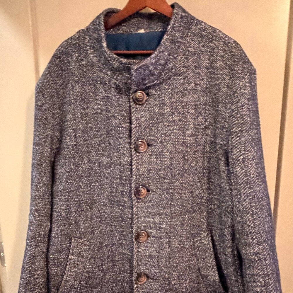 State and Liberty Men's Open Button Overcoat - Navy Herringbone (2XL)